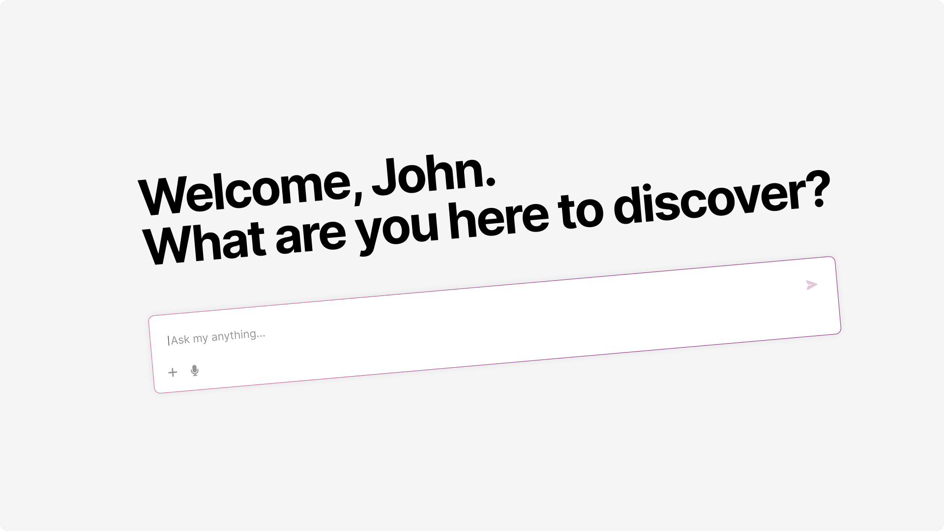 Fast Track AI welcome interface showing natural language input and capability chips