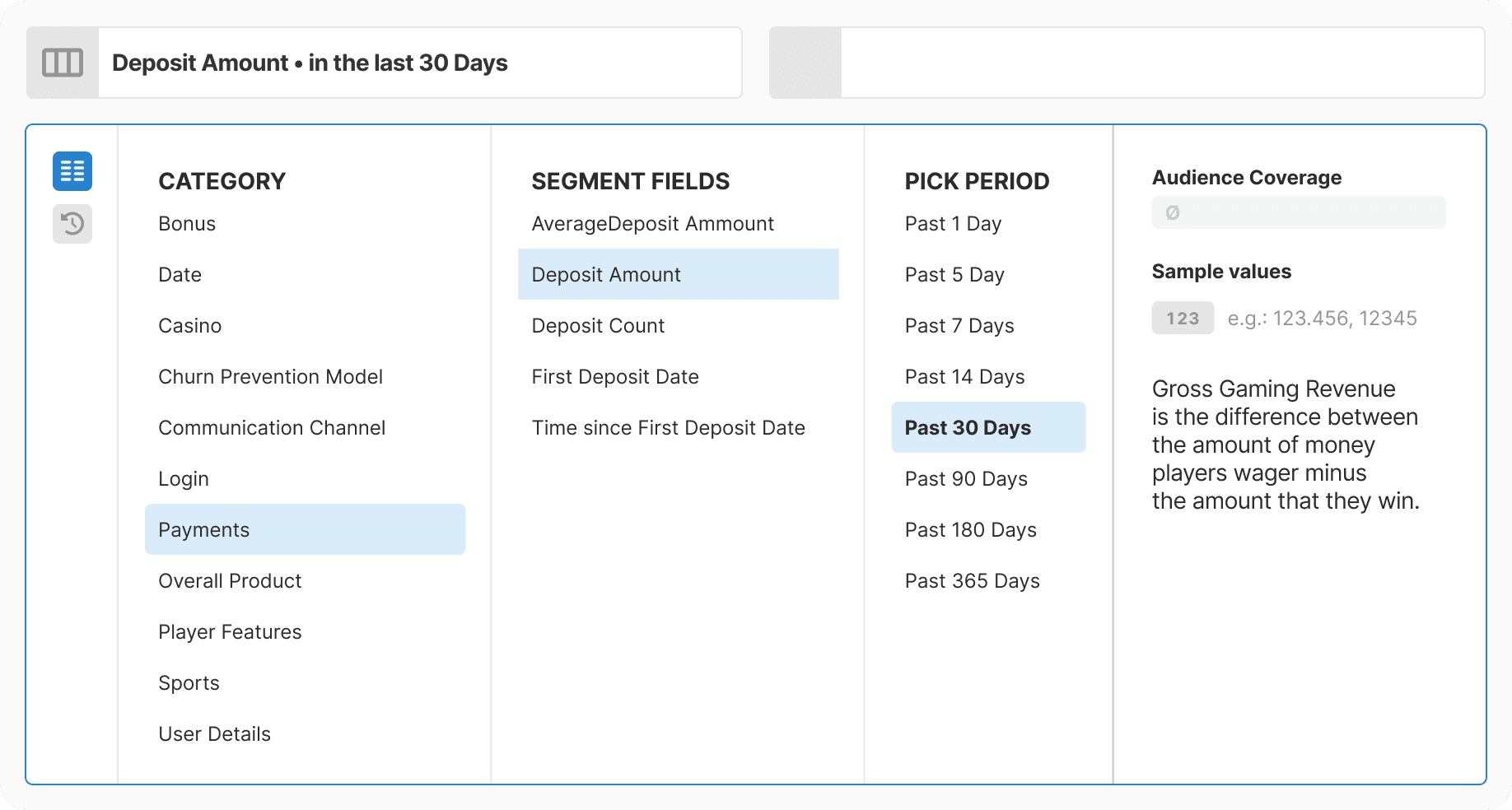Fully configured complex selection with all parameters visible