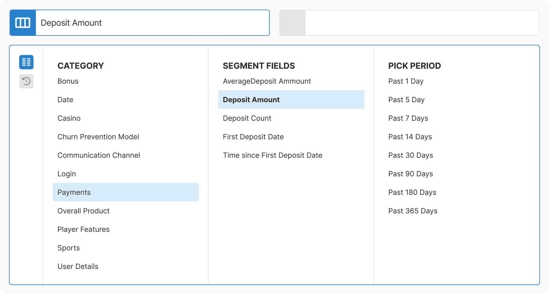 Third level field selection with period picker