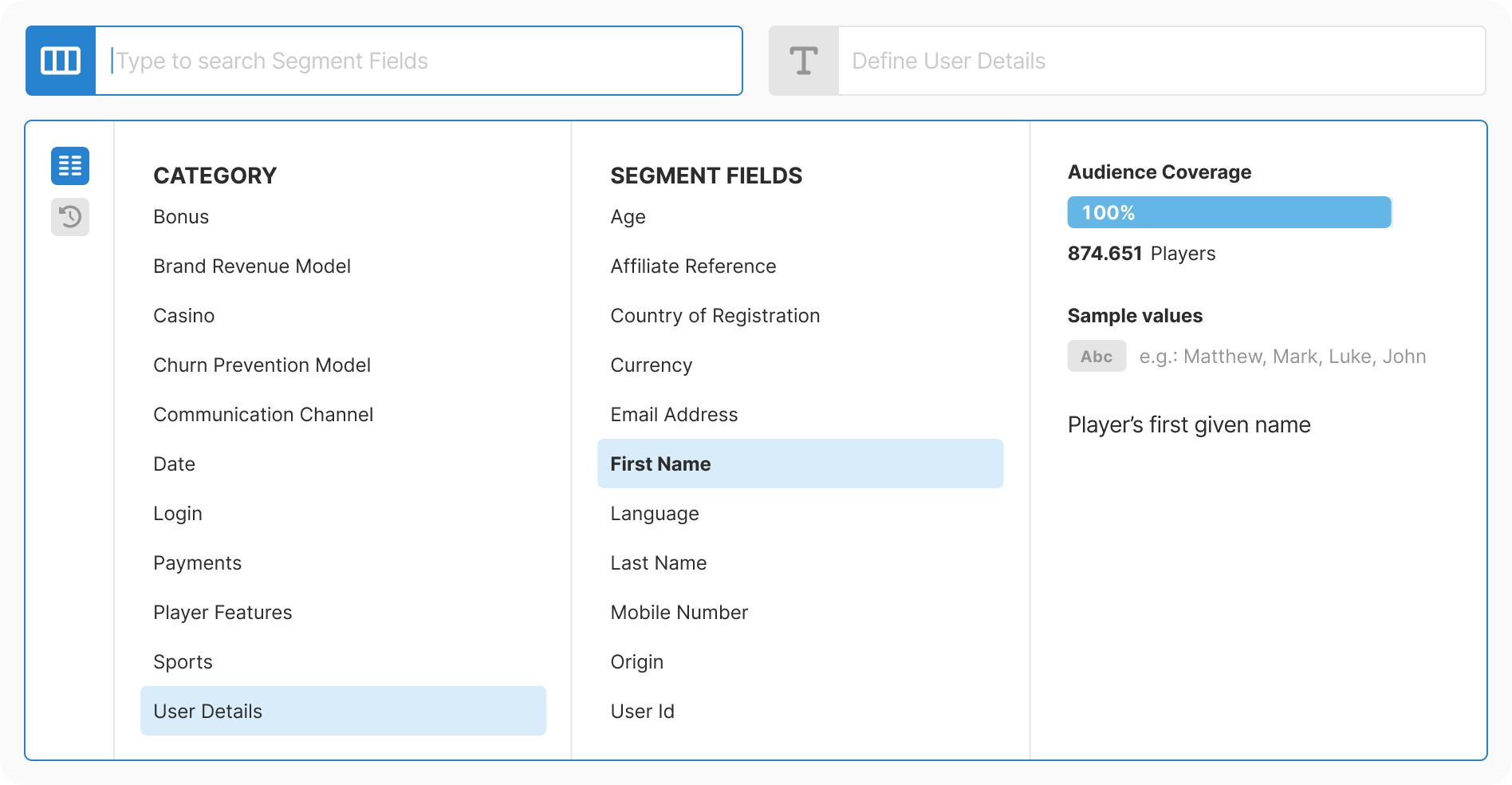 Field selected showing usage description and properties